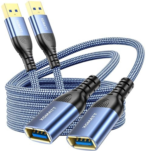 XGMATT USB 3.0 Extension Cable (2M-2pack), USB Type A Male to Female 5Gbps Data Sync USB Extender Cord Compatible with Printer, Scanner, Keyboard, Oculus Rift,PS VR,HTC Vive,Card Reader,Camera,Blue