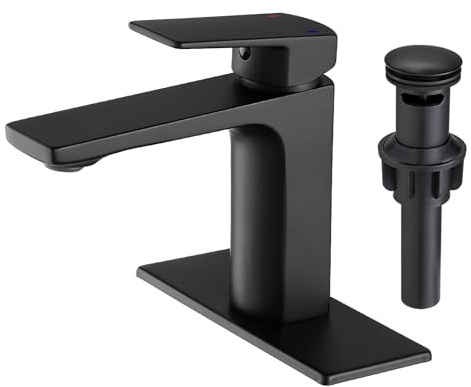 VOTON Black Bathroom Faucet Single Handle Bathroom Faucets for Sink 1 Hole Rv Lavatory Vanity Faucet with Pop-up Drain and Water Supply Lines