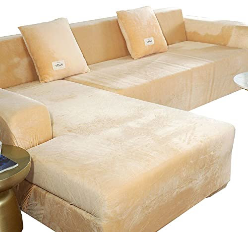 Sofabezug Samt L-Förmige Sofahusse L U Form Rechts Links Couchbezug Sofabezüge Für 1 2 3 4 Sitzer Elastische Couch Bezug Sofa Überzug Ecksofa Sofa Hussen Abdeckung ( Color : Beige , Size : 235-300cm )