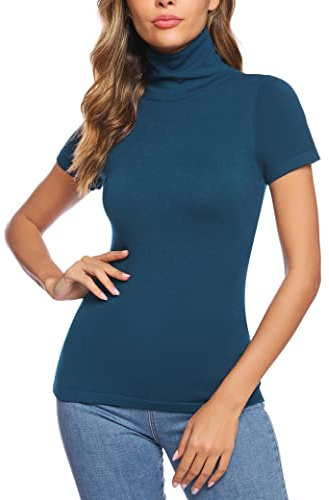 Totatuit Chemise à col roulé pour Femme Haut élégant à col roulé Manches Courtes Chemise décontractée avec col Montant - pour Le Printemps, l'automne et l'hiver