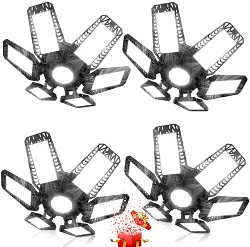 TASINUO Garagenlampe 185W 18500LM 6500K LED Werkstatt Deckenleuchte 4 Stück | Superhell Werkstattlampe LED mit 6+1 Verstellbaren Panel, Kellerlampe LED für Garage Werkstatt Lager Keller Büro