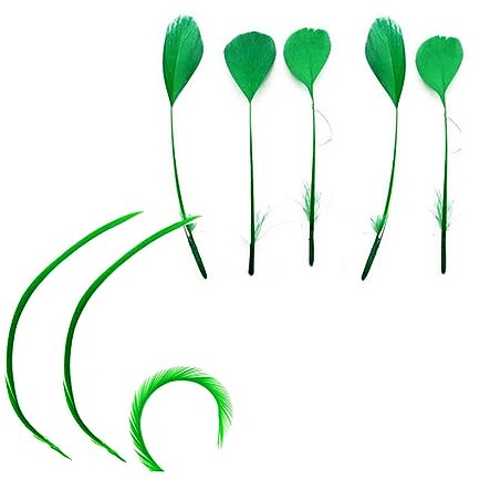 Green Coque Style and Biot Feathers Mixed Pack x 8 - Millinery hat, fascinator, wedding decoration - long feathers