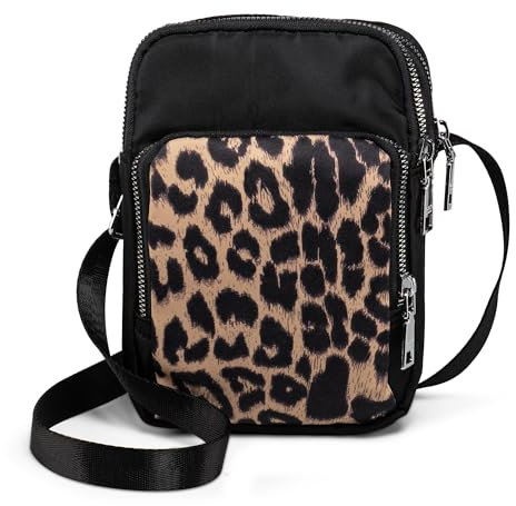 LaRechor Kleine Umhängetasche für Damen Handytasche zum Umhängen Mini Leoparden Tasche Crossbody Bag mit 3 Fächer