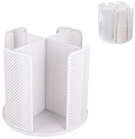Tefola Cup Dispenser Holder, 360° Rotating Modern White Plastic Cup Holder with 4 Tiered Shelves, 23.5cm x 22cm, Kitchen Dishware Organizer