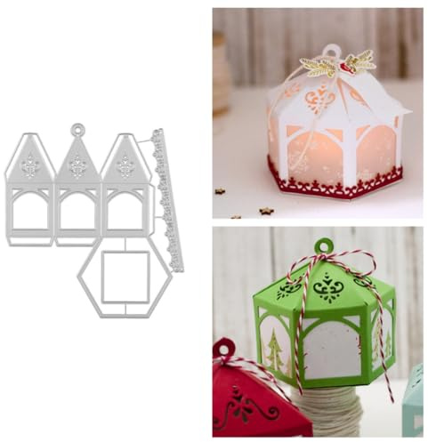 Sredwtk Laterne Stanzschablonen Schachtel Stanzschablonen Boxen Metall Prägeschablonen Stanzmaschine Stanzformen Schablonen für DIY 3D Hochzeitgeschenkbox Kuchenbox Keksbox Süßigkeitenbox