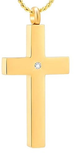 Collier avec pendentif en forme de croix en cristal pour cendres – Bijoux funéraires en acier inoxydable – Collier urne commémorative religieuse pour cendres d'animaux domestiques