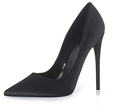 Zhabtuc Pumps Scarpe da Donna Eleganti e comode Scarpe da Donna Scarpe da Sposa Tacco a Spillo Alto, Tacco da 12 cm, Classico Materiale Esterno in Raso, Raso Nero, 40 EU