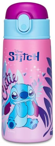 SEVEN Gourde isotherme LILO & STITCH – pour enfants avec paille, 460 ml, pas de PBA, école primaire, acier inoxydable, maintien de la température jusqu'à 24h