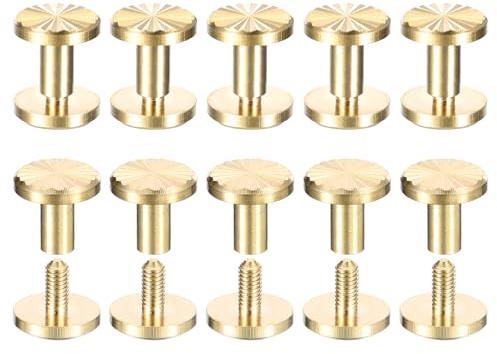 QUARKZMAN 10er Pack Messing Chicago Schrauben, 4x7x10mm Blumenstruktur Flachkopf Schraube Rückenbindung Nagel Niete Befestigung für DIY Lederhandwerk Gürtelriemen | Mit floraler Textur, für Lederbinden und Gürtelgurte
