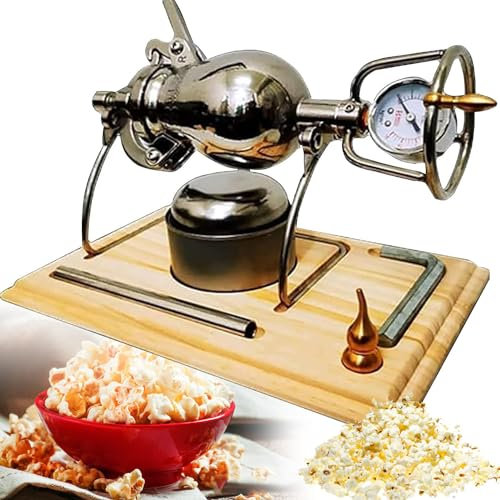 YANGYMM 304 Chinesischer traditioneller Popcorn-Maker aus Edelstahl 304, antike Handkurbel-Retro-Popcornmaschine mit Manometer, für Partyspaß bei Familientreffen,268ml