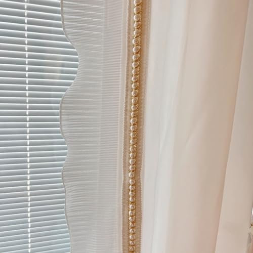 Bishilin Gardinen mit Haken Beige, Vorhänge Lichtdurchlässig 2er Set Spitze mit Perlen 137x160CM Vorhänge und Gardinen Halbtransparent für Wohnzimmer Schlafzimmer Kinderzimmer