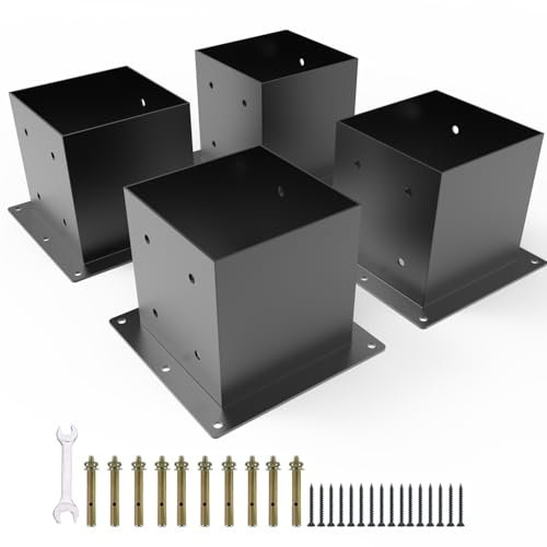 YEOOE 6x6 Post Base, Deck Post Brackets Powder Coated, Inner Size 5.6x5.6, Heavy Duty Carbon Steel Fence Post Anchor Base for Deck Porch Railing Mailbox Fence Pergola Support (4 Pack)