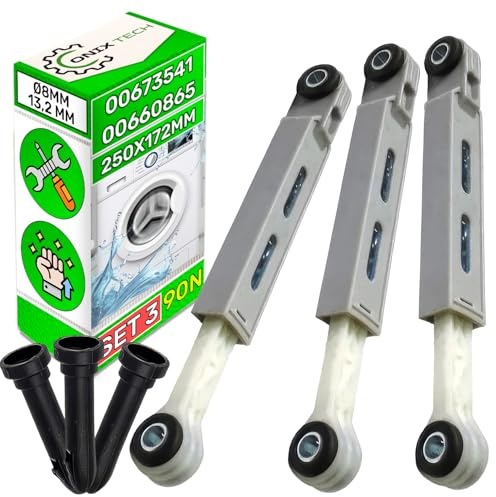Set med 3 st stötdämpare tvättmaskin med stift 90N Ø 8 mm/13,2 mm med originalkod 00673541 00660865 742719 00742719 för Bosch för Siemens för Balay - 5 års garanti - ONIX TECH