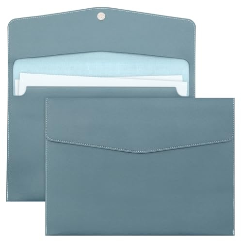 Lookka A4 Document File Folder, New Soft Leather A4 Pocket Envelope Folder Wallets,Waterproof Soft Leather A4 Envelope Folder Expanding File Organizer Portfolio Storage,File Organizer (Blue)