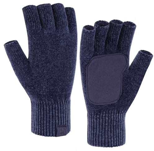Bequemer Laden Invierno Guantes Sin Dedos Termicos para Mujeres Hombres Guantes de Punto Chenilla con Medio Dedo Cuero Antideslizante Regalo