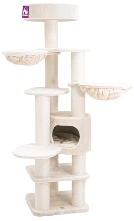 Petrebels Kratzbaum Jane 175 cm, Leicht zu Erklimmen, mit Dicke Ø 12 cm Stämme, Farbe Beige/Creme