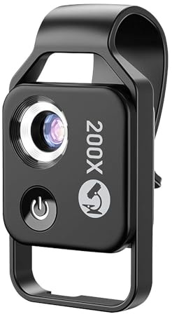 Nanozoom Grossissement 200x, Mini Microscope Téléphone 200x avec Polariseur, Lentille Clip High-Tech HD, Lumière Intégrée pour Téléphone/Android