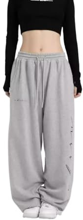 Pantalon avec cordon de serrage à jambe large à imprimé lettres, style Jazz Dance Hiphop, 100 cm, gris, M