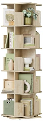 EUGAD drehbares Bücherregal, offener Bücherschrank mit 5 Ebenen, 360° Drehregal Standregal, drehbares Regal Bücher, 40x155x40 cm, Helle Eiche