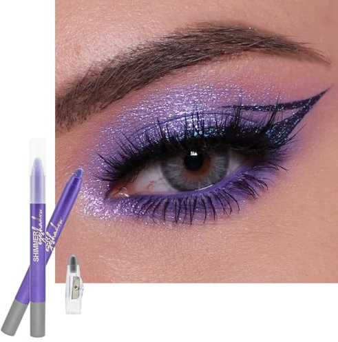 Purple Pearl Shimmer Eyeshadow Stick, Fine Glitter Eye Shadow, Radiant Metallic Eyeliner, Built-in Sharpener Pencil Crayon, Silky Smooth Pigmented Eye Makeup, Gift for Women
