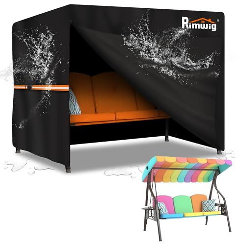 Rimwig Fundas para columpio de jardín, impermeables, resistentes, de 2 plazas, para exteriores, resistente al viento, anti-UV, para patio, jardín, hamaca (175 x 125 x 160 cm), color negro
