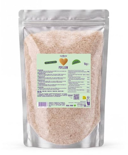 nut&me Cáscara de psyllium 1 kg | Keto | Sin aditivos | Alto en proteínas y fibras | Sin OGM | Vegano | Ideal para mejorar la textura en recetas | Espesante en panes