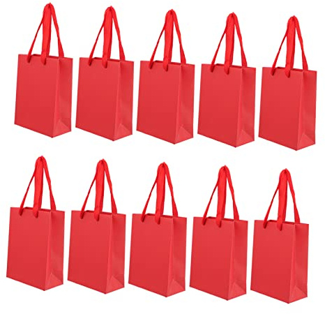 SOPOTUTU 10stücke Kleine Rote Papiertragetaschen Mit Griffen Für Partys Veranstaltungen Und Einzelhandel Leicht Langlebig Und Vielseitig Einsetzbar