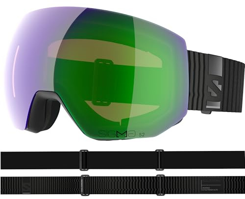 Salomon RADIUM PRO SIGMA Goggles, Unisex Anti-Fog Ski Goggles for Trail Running and Mountain Adventures, Black/Emerald