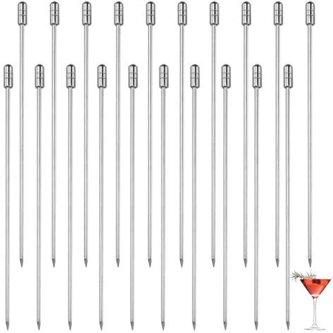 Huybaa 20 Piezas Palillos Coctel Acero Inoxidable, Palitos de Fruta Palillos Cóctel Reutilizables, Martini Pinchos Brochetas de Bebidas de Metal, Palitos Decorativos