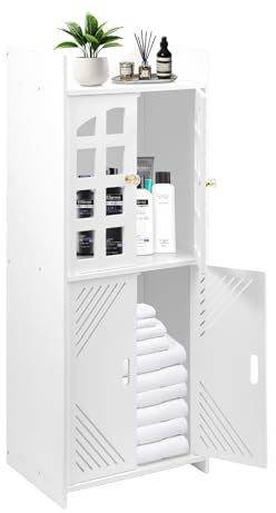 CROWNSHOP Bathroom Cabinet Two Layer Bathroom Storage White Bathroom Floor Cabinets Home Storage Furniture Organizer Unit for Office Living Room Kitchen 75 * 30 * 22CM