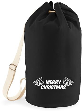 Huuraa Seesack Merry Christmas Glocken 20 Liter Black Baumwolle Rucksack Geschenkidee