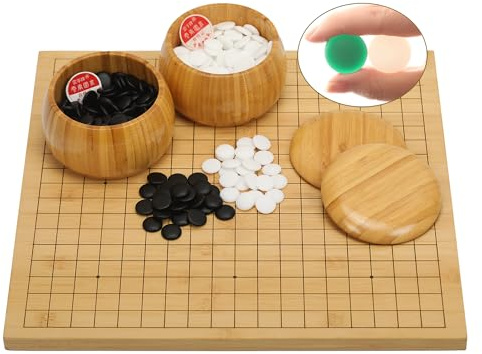 VPH Bamboo Go Game Set - 19x19 Reversible Board (0.8'' Thick) + New Yunzi Stones Single-Convex & 2 Bamboo Containers