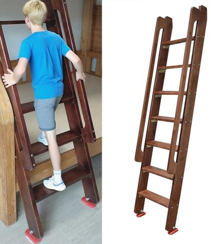 Escalera Escamoteable Escaleras de Litera Marrones de Madera Maciza, Escalera para Cama Doble Interior con Asa, Escalera para Subir Al Altillo(5 Steps L-4.9ft/1.5m)