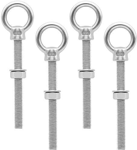 Forbabe 4 pares Tornillo de Ojo M10 x 120 mm Tornillo de Ojo de Acero Inoxidable 316 de con Arandela y Tuerca Hexagonal Para Fijar y Colgar
