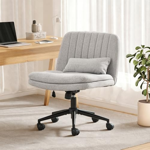 SAMERY Breiter Bürostuhl ohne Armlehnen, Doppellagiger Dicker Schreibtischstuhl Schneidersitz Stuhl mit Rollen, Höhenverstellbar Drehstuhl Computerstuhl Home Office Stuhl (Grau, Mit Rädern)