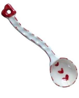 Soup Ladle 2 PCS Cute Ceramic Soup Spoon Unique Bending Handle Small, Dessert Perfect for Breakfast, Coffee, Desserts(Red)