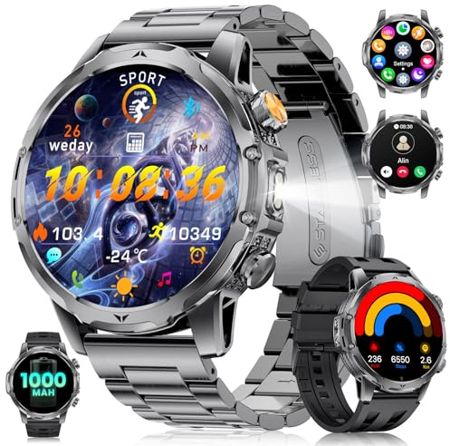 Orologio Smartwatch Uomo con Chiamate/Batteria 1000 mAh per Android iOS, 1,53 HD Smartwatch Militare con Frequenza Cardiaca/129 Modalità Sportive, Impermeabile IP68 Torcia Fitness Watch, 3 Cinturini