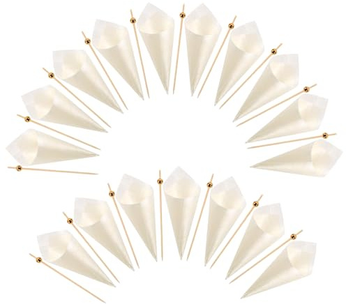 jojofuny Conos de Madera Desechables 125 Mm 100 Unidades Palillos de Fruta 12 Mm 100 Unidades Set 200 Piezas para Aperitivos Catering Fiestas y Postres