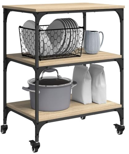 vidaXL Carro de Cocina Roble Sonoma 60 x 41 x 76 cm, Carro de Cocina Marrón, Carro Rodante Moderno con Almacenamiento, Duradero para Uso Interior Ample