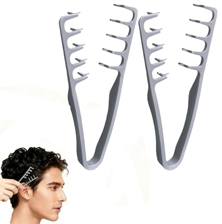 2 Peignes Volumisants Texture Fluffy Gris, Dents Larges, Outil Coiffage Cheveux, Idéal pour Frange, Coupes Dégradées, Volume Racines, Anti-Frisottis, Design Ergonomique
