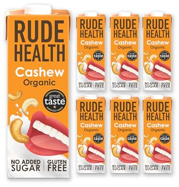 Rude Health 6 x 1 Litre Organic Cashew Drink, Dairy Free Milk Alternative | 100% Natural, Lactose Free, Dairy Free, Gluten-Free, Unsweetened, Award-Winning, Healthy & Vegan, 100% Recyclable Packaging