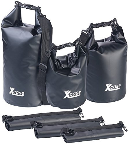 Xcase Packbeutel wasserdicht: 3er-Set wasserdichte Packsäcke aus LKW-Plane, 5/10/20 Liter, schwarz (Overboard Beutel, Trockensäcke, Reisetasche)