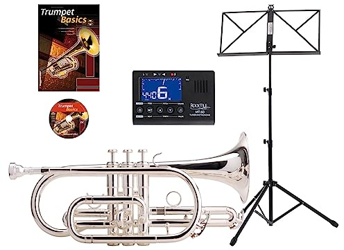 Classic Cantabile CR-400S Bb-Kornett Set (versilbertes Messing, Ventile Edelstahl, Stimmzug Neusilber, im Koffer, Mundstück, Notenständer, Stimmgerät/Metronom/, Schule) silber