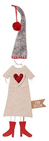 Good old Friends Hängender Glückswichtel 'Von Herzen' - Ornament, Rot und Gold, 20 x 6 cm, Draht, Filz, Hängend, Herz, Festive Heart, Liebe, Geburtstag, Muttertag