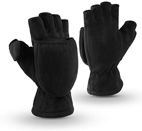 OZERO Damen Winterhandschuhe, Fingerlose Thermo Fahrradhandschuhe Reithandschuhe Motorradhandschuhe, Schwarz, L