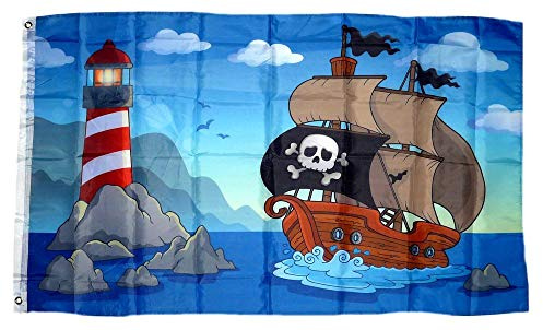 Fahne/Flagge Piratenschiff Leuchtturm 90 x 150 cm