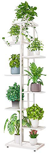 IBEQUEM Soporte alto de metal de 8 niveles, múltiples estantes para macetas, organizador de almacenamiento para interiores y exteriores, balcón, jardín