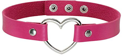 Eigso Herz Punk Halsband PU Leder Legierung und Knopftverschluss Rosenrot für Damen und Herren