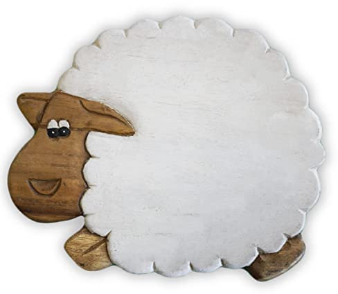 IMAGO Kinderhocker Schaf Holz Schemel Kinderstuhl Massivholz bemalt und geschnitzt Höhe 25 cm