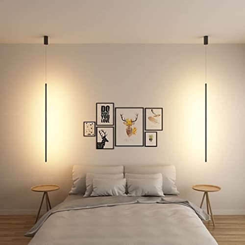 sxysxysxy LED Lámpara de Techo Negro Moderno Dormitorio Lámpara Colgante Blanco cálido 3000K Minimalista Rayas largas candelabro Mesilla de Noche Cocina Sala Oficina Desván Restaurante,60cm